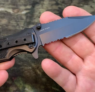 Tactical Folding Pocket Knife – 2.95" Serrated Blade with Glass Breaker & Seatbelt Cutter