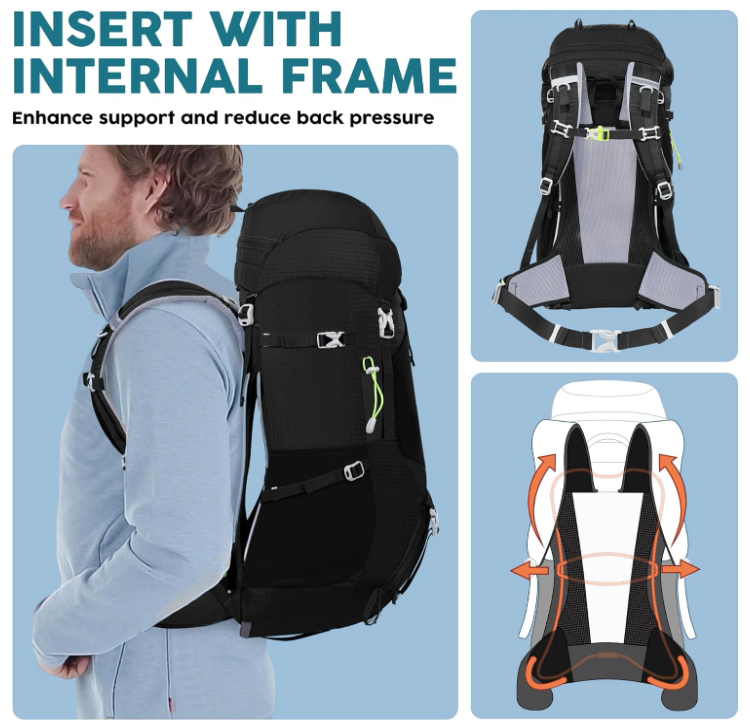 50L Internal Frame Backpack with Rain Cover