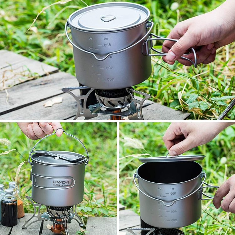 1100ml Titanium Pot – Ultralight Camping Pot with Lid & Foldable Handle
