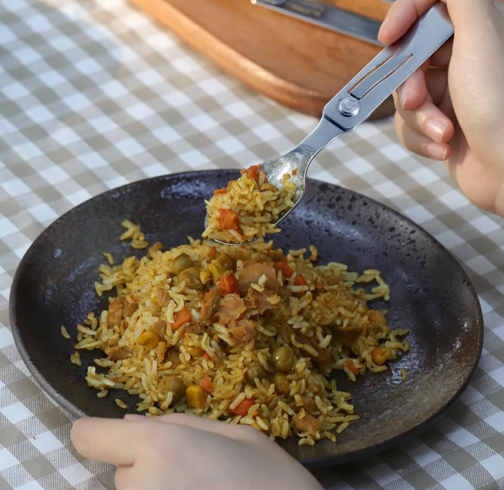 2 in 1 Camping Utensil – Folding Fork & Spoon, Detachable Stainless Steel Cutlery