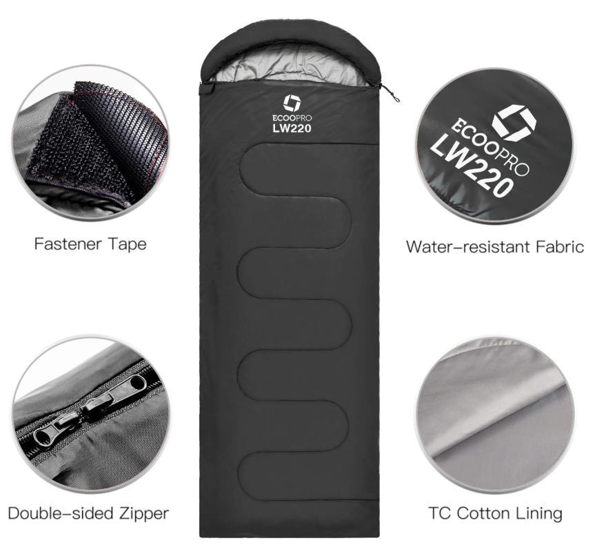 Lightweight Sleeping Bag with Compression Sack, Packs Small, Warm to 50°F