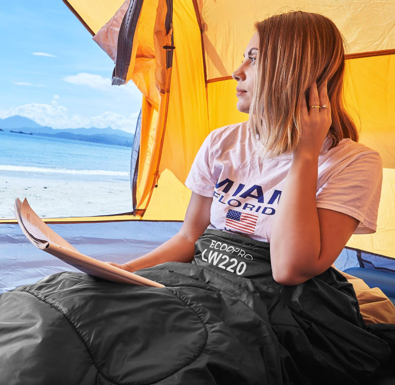 Lightweight Sleeping Bag with Compression Sack, Packs Small, Warm to 50°F