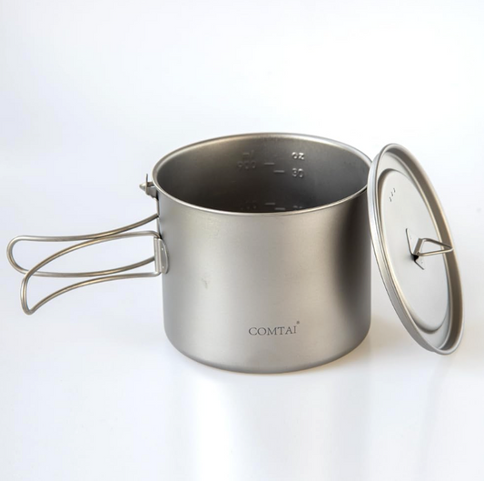 1100ml Titanium Pot – Ultralight Camping Pot with Lid & Foldable Handle