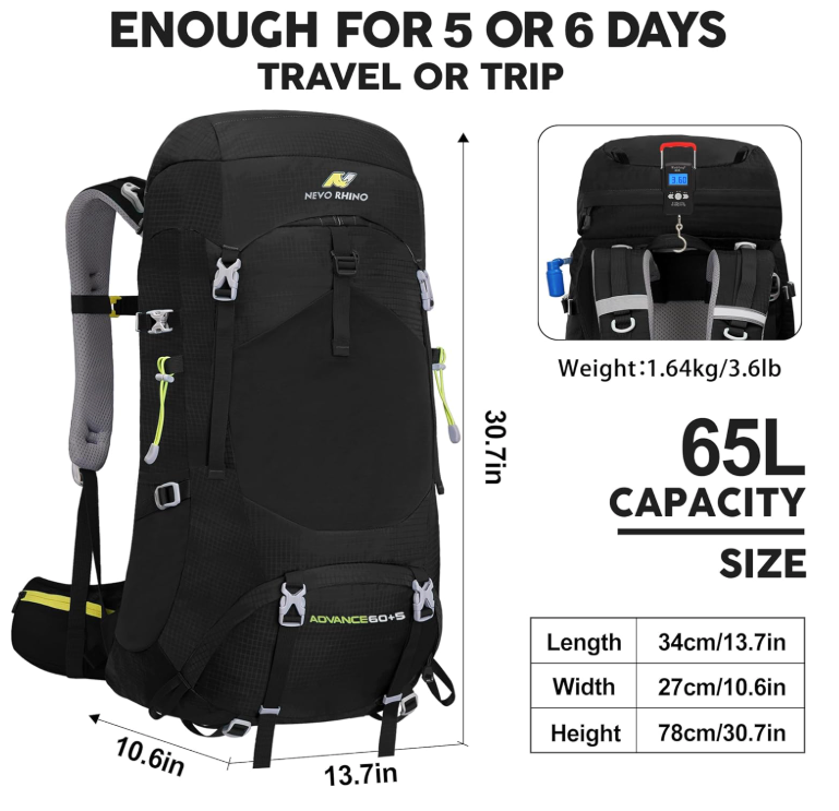 60L Backpack with Rain Cover