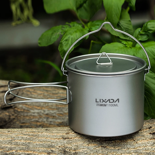 1100ml Titanium Pot – Ultralight Camping Pot with Lid & Foldable Handle