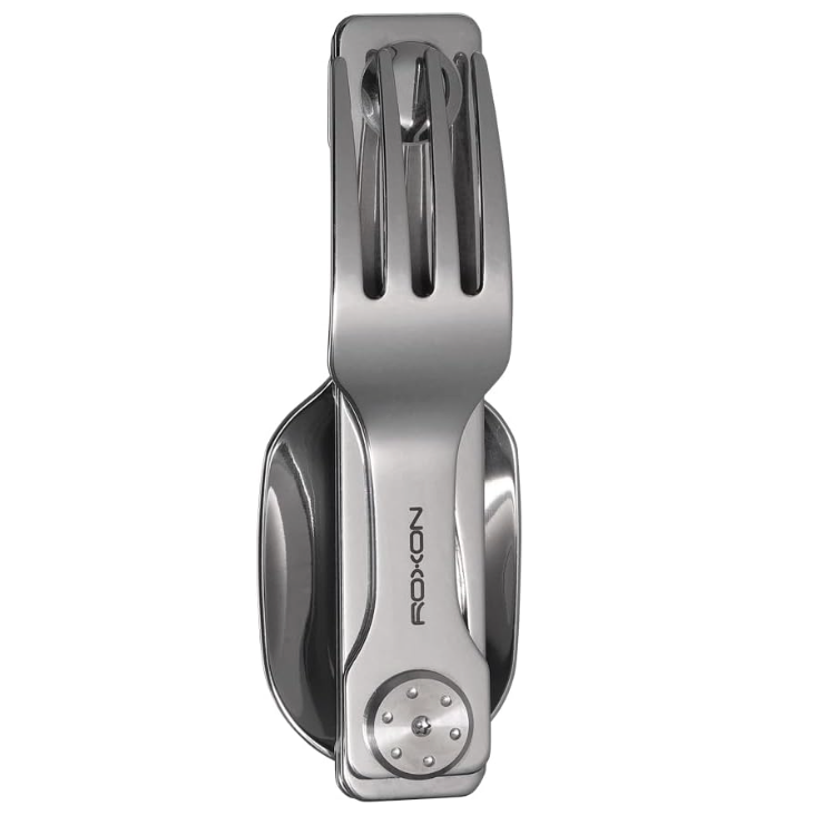 2-in-1 Camping Utensil – Folding Fork & Spoon, Detachable Stainless Steel Cutlery
