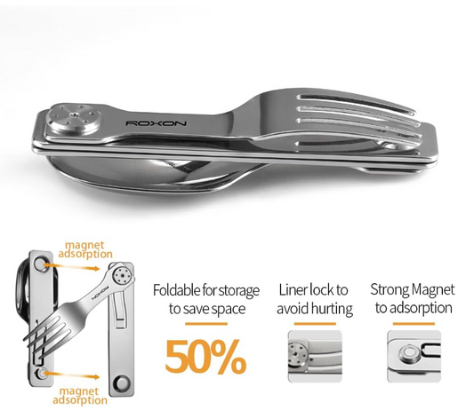 2 in 1 Camping Utensil – Folding Fork & Spoon, Detachable Stainless Steel Cutlery