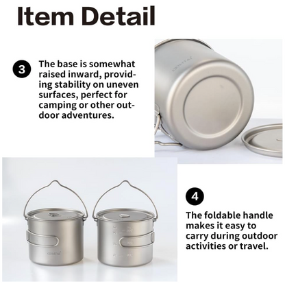 1100ml Titanium Pot – Ultralight Camping Pot with Lid & Foldable Handle