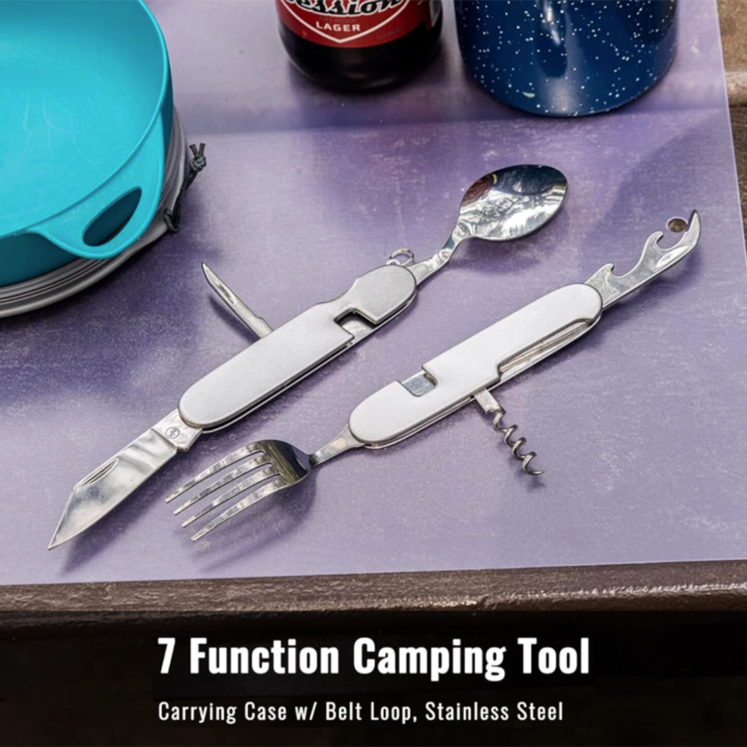 7 in 1 Camping Utensil – Folding Utensils, Detachable Stainless Steel Cutlery