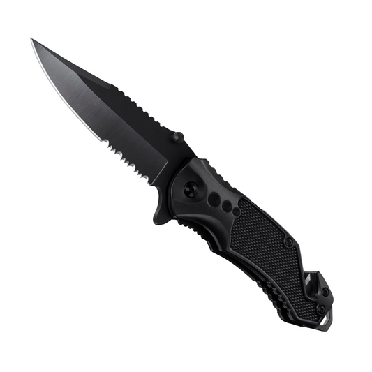 Tactical Folding Pocket Knife – 2.95" Serrated Blade with Glass Breaker & Seatbelt Cutter